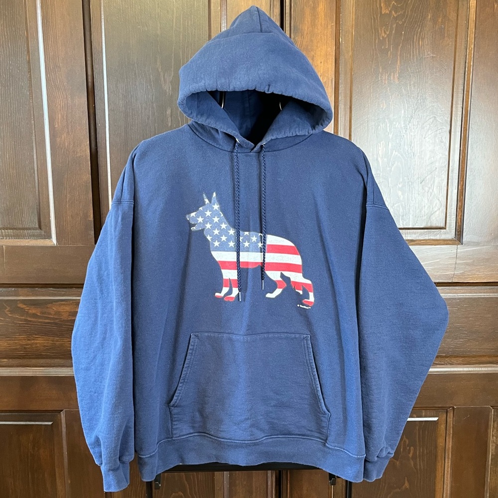 ThisWear Hanes Pullover Hoodie Sweatshirt Patriotic German Shepherd Men's Size L